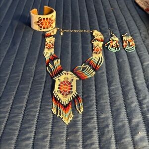 Handcrafted Beaded Necklace, Bracelet, and Earrings Set